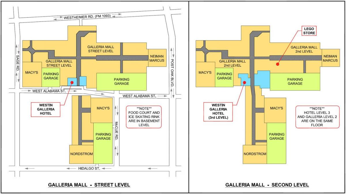 Houston ცენტრი Galleria რუკა