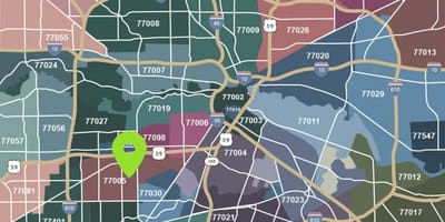 Houston რუკა, საფოსტო კოდები